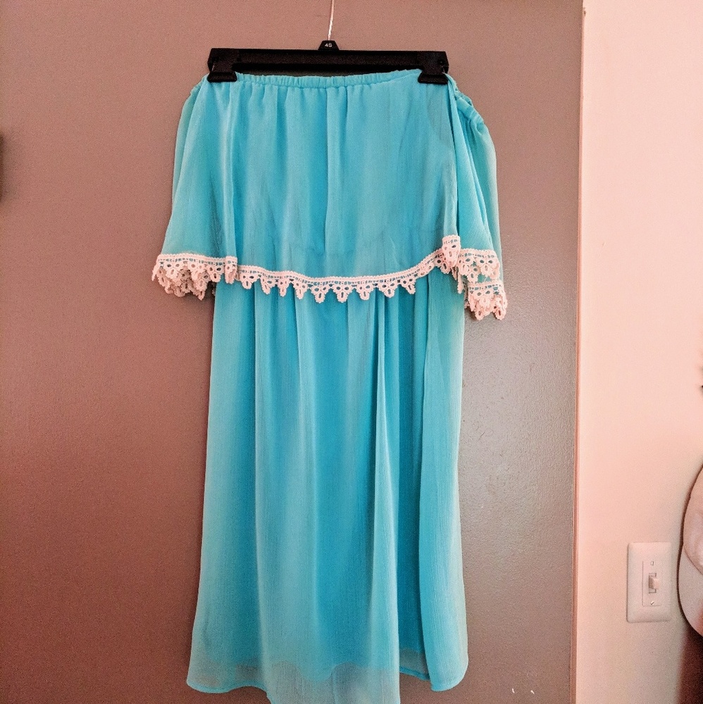 Charming Charlie Aqua Dress with Lace